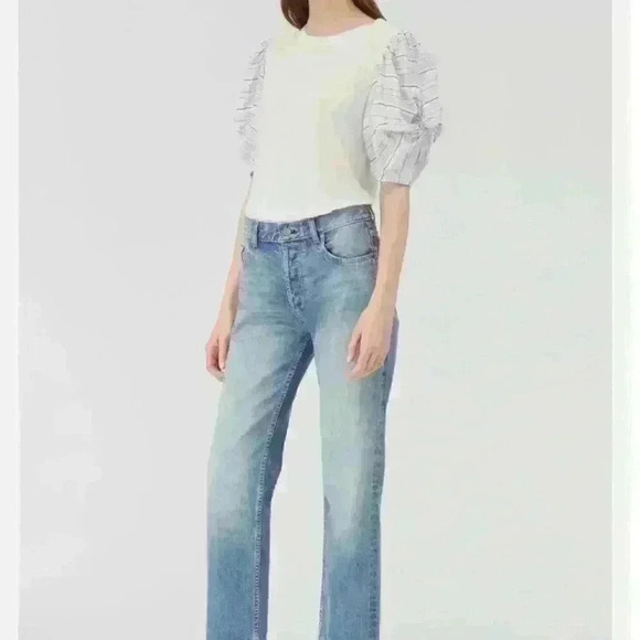 NWOT Rebecca Taylor soft white cotton T shirt with puffy sleeves in blue… - Picture 3 of 11